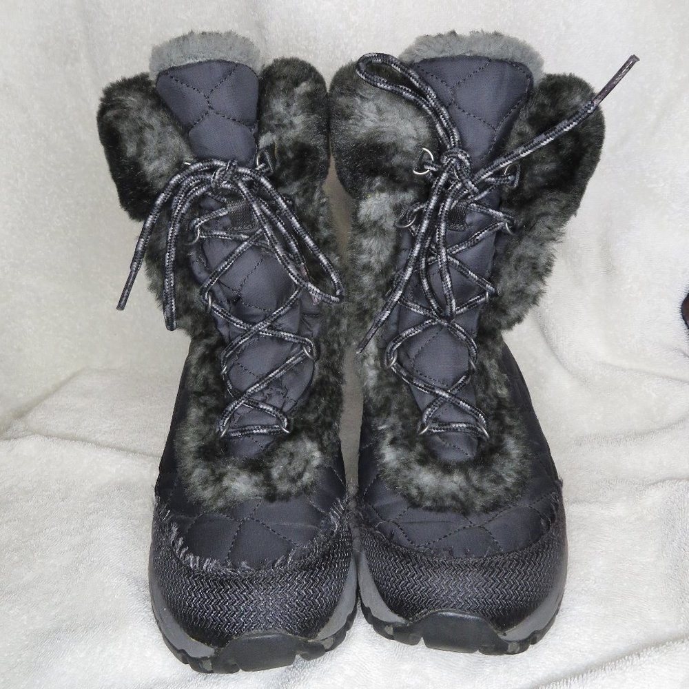 L.L. - Bean Boots 8 Quilted Faux Fur Trim Warm Snow Sled Mid Calf Bootie Lace Up